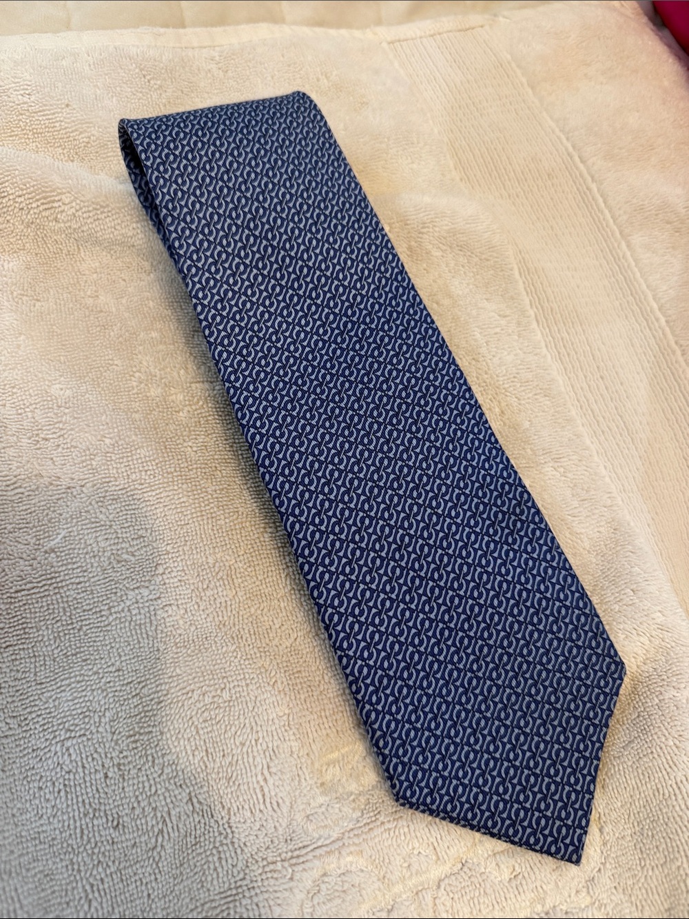 Salvatore Ferragamo Navy Blue Patterned Mens Tie